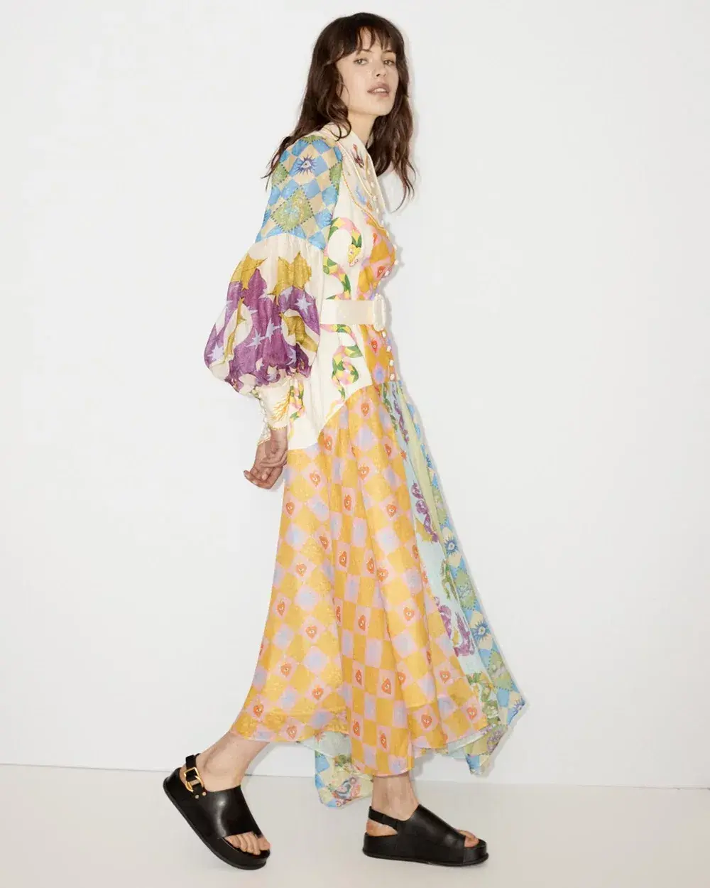 Alemais Lou Balloon Sleeve Shirt Dress Multi Size 10 for rent on The Volte - main image