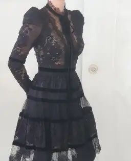 Elie Saab Velvet Trimmed Lace Mini Dress Black Size 6 for rent on The Volte - image 3