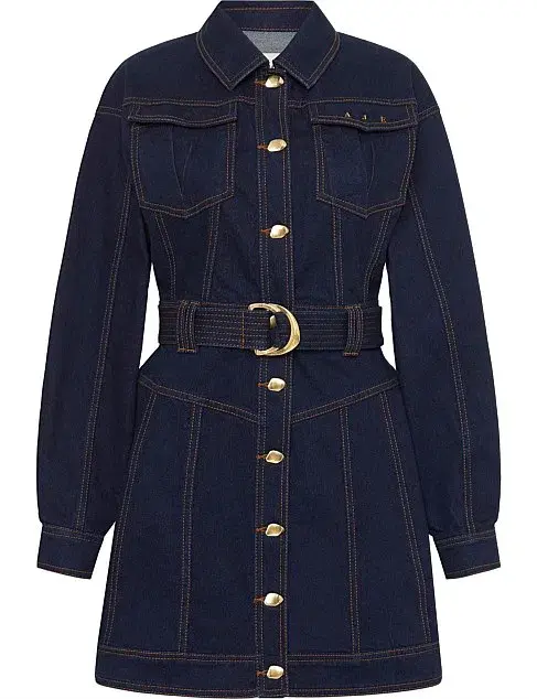 Aje Philia Belted Denim Mini Dress Blue Size 10 for rent on The Volte - main image