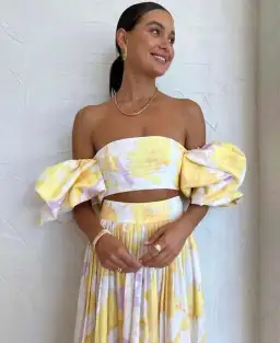 Leo Lin Simone Puff Top & Elina Skirt Set Jasmine Print in Sun Size 12 for rent on The Volte - image 2