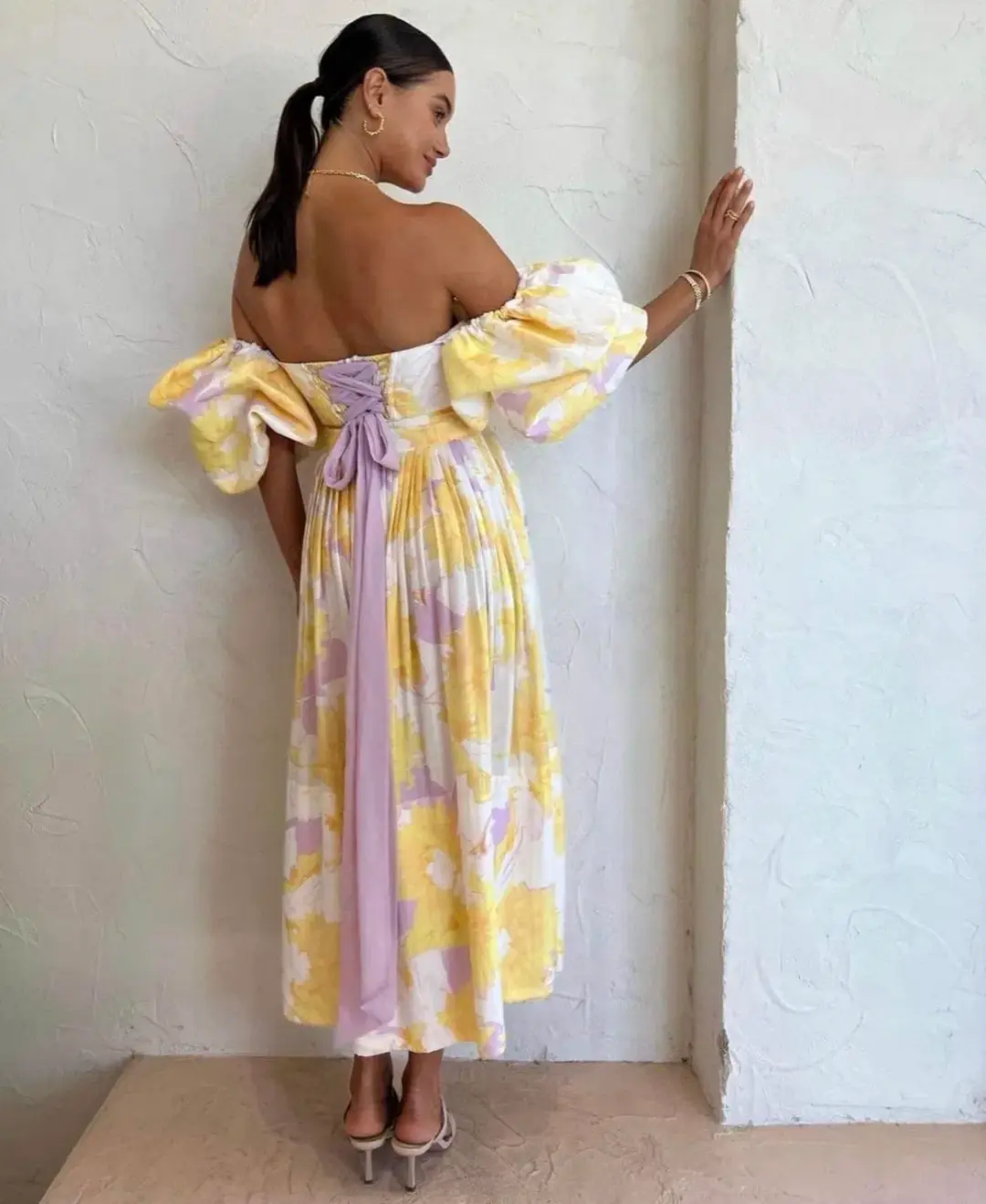 Leo Lin Simone Puff Top & Elina Skirt Set Jasmine Print in Sun Size 12 for rent on The Volte - main image