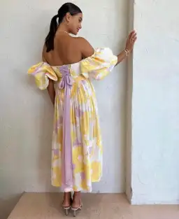 Leo Lin Simone Puff Top & Elina Skirt Set Jasmine Print in Sun Size 12 for rent on The Volte - image 3