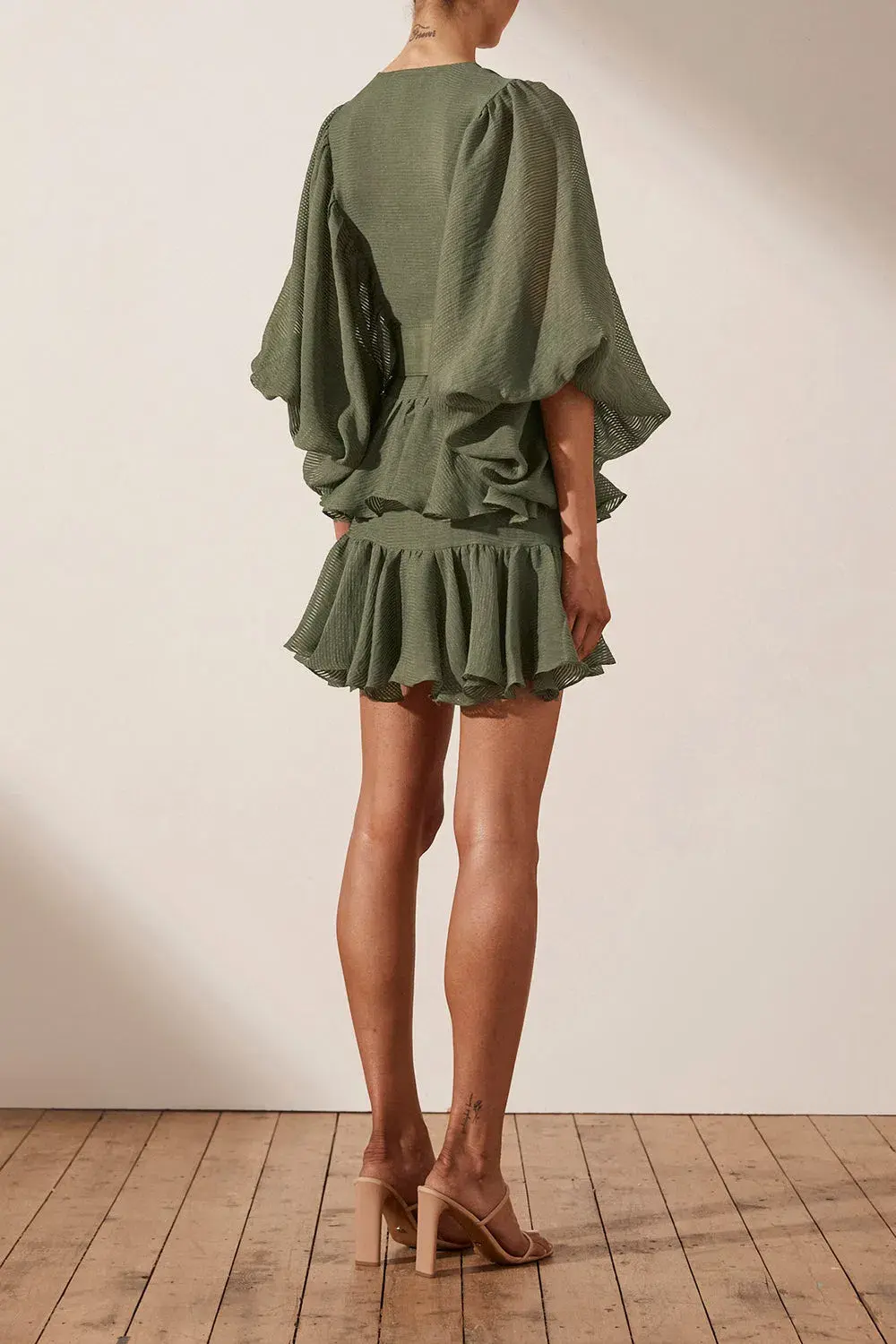Shona Joy Charlotte Plunge Draped Mini Dress Green Size AU 10 for rent on The Volte - main image