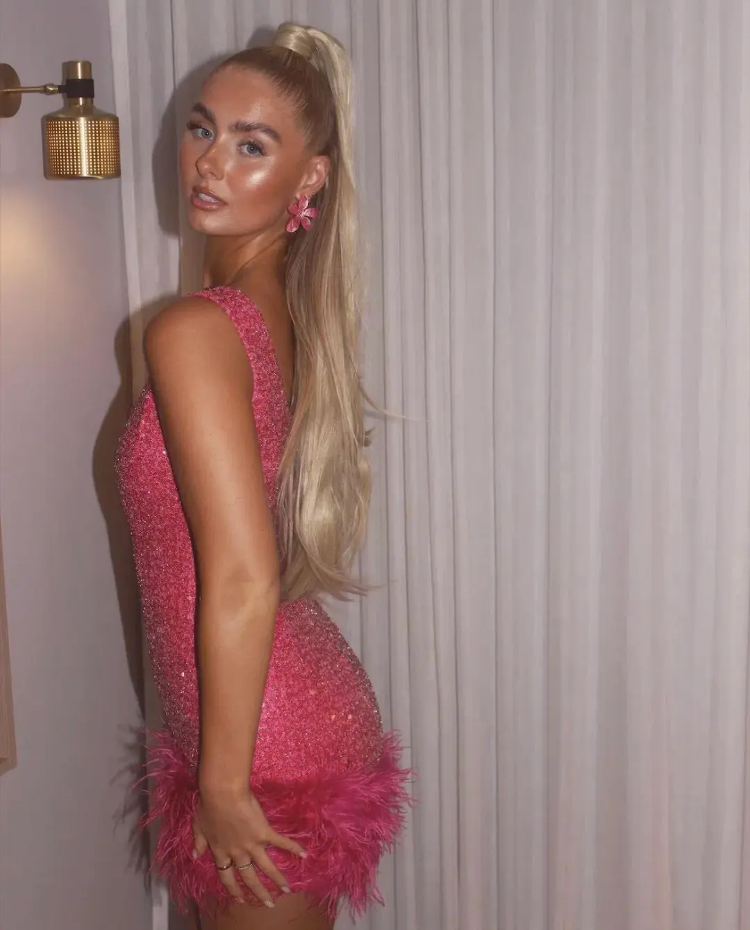 Nadine Merabi Evie Mini Dress Hot Pink Sequin Beadwork Size AU 8 for rent on The Volte - main image