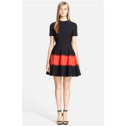 Alexander McQueen Red and Black Textured Fit & Flare Dress size 8 for rent on The Volte - image 1