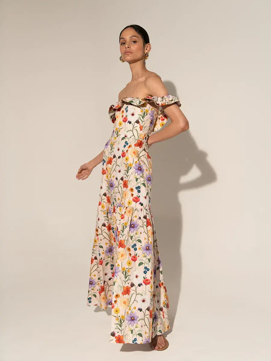 Borgo de Nor Farrah Off Shoulder Cotton Dress Floral Size 12 for rent on The Volte - main image