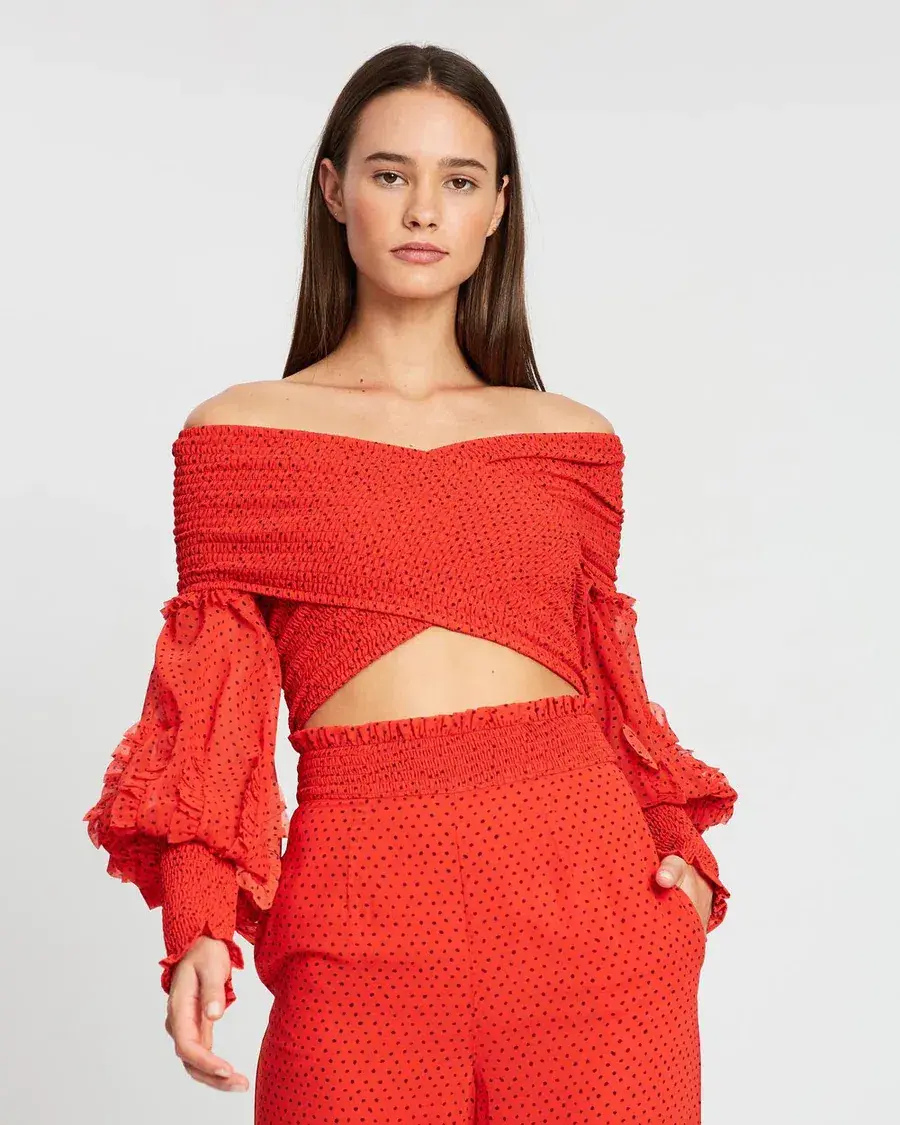 Rachel Gilbert Cordelia Top and Pants Set Red Size AU 12 for rent on The Volte - main image