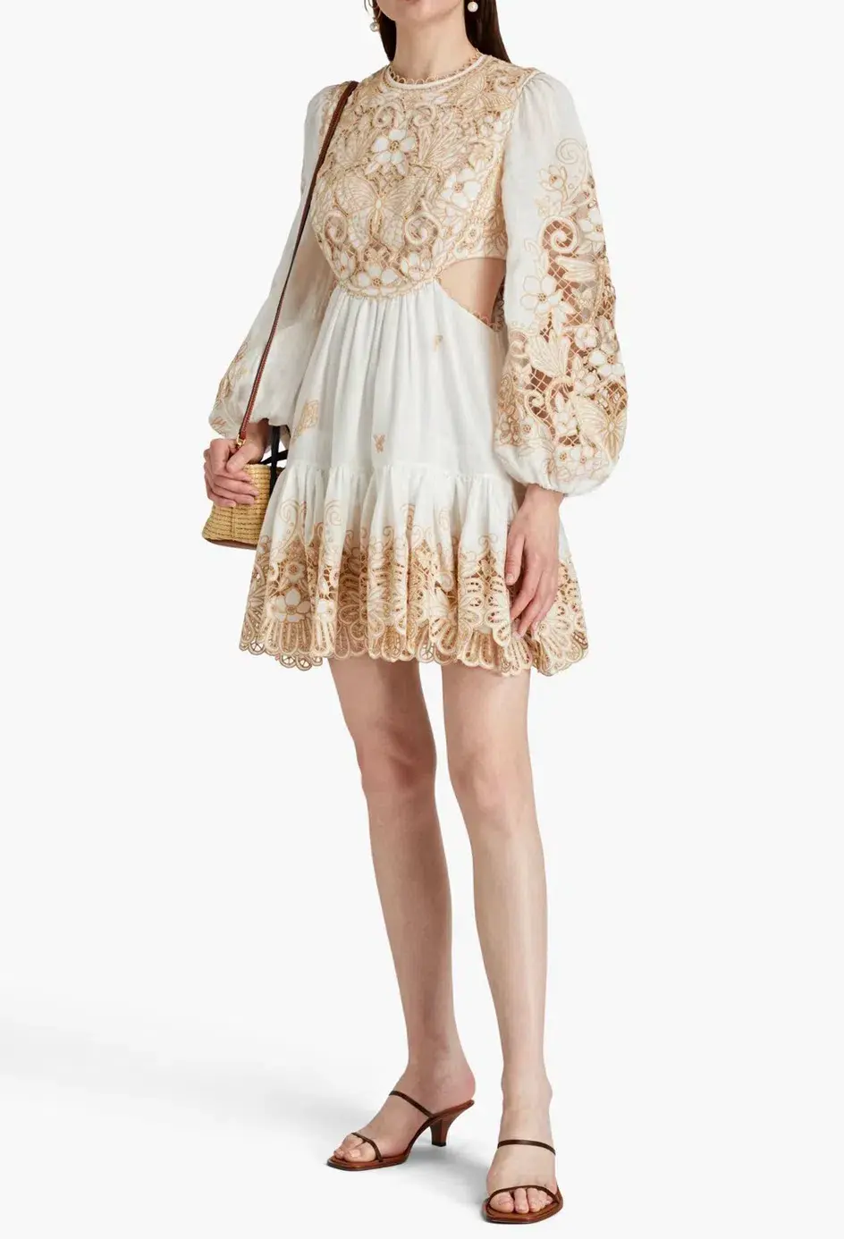 Zimmermann Ivory Embroidered Jeannie Mini Dress Size 0/ Au 8 for rent on The Volte - main image