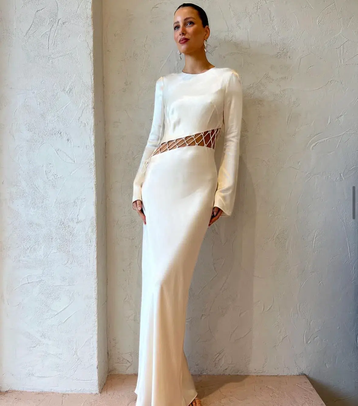 Shona Joy Arienzo Asymmetrical Lace Up Maxi Dress In Cream Size 6  - Image 1