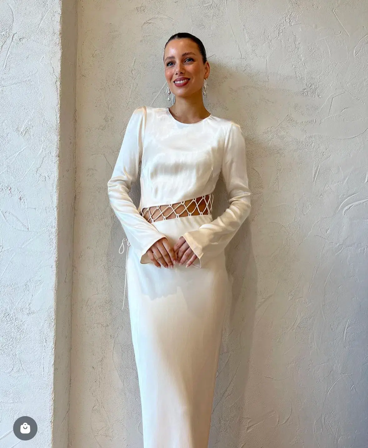 Shona Joy Arienzo Asymmetrical Lace Up Maxi Dress In Cream Size 6  - Image 3