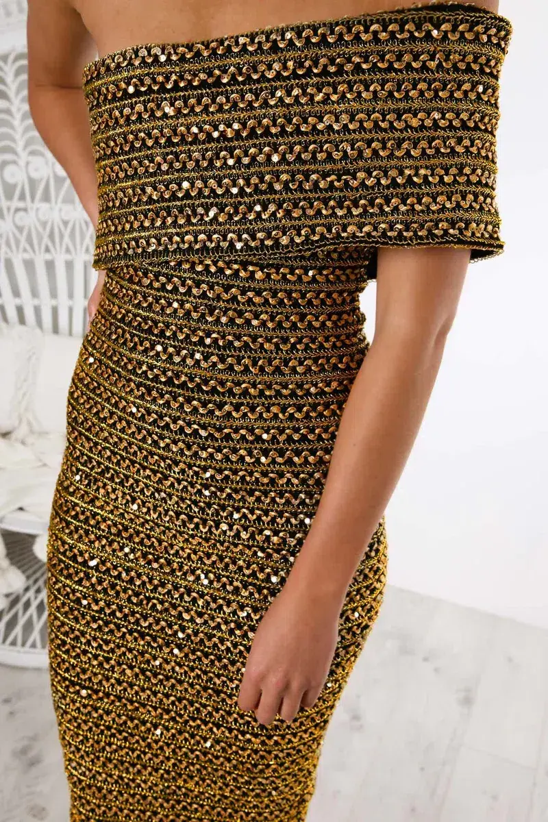 Eliya The Label Isobelle Dress Gold Size 6 for rent on The Volte - main image