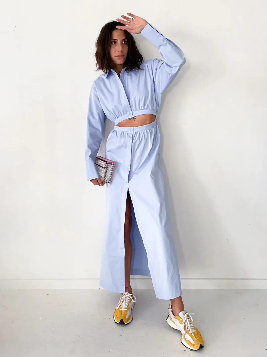 Sir the Label Ilkin Deconstructed Shirt Dress in Ice Blue Size 1/Au 8 for rent on The Volte - main image