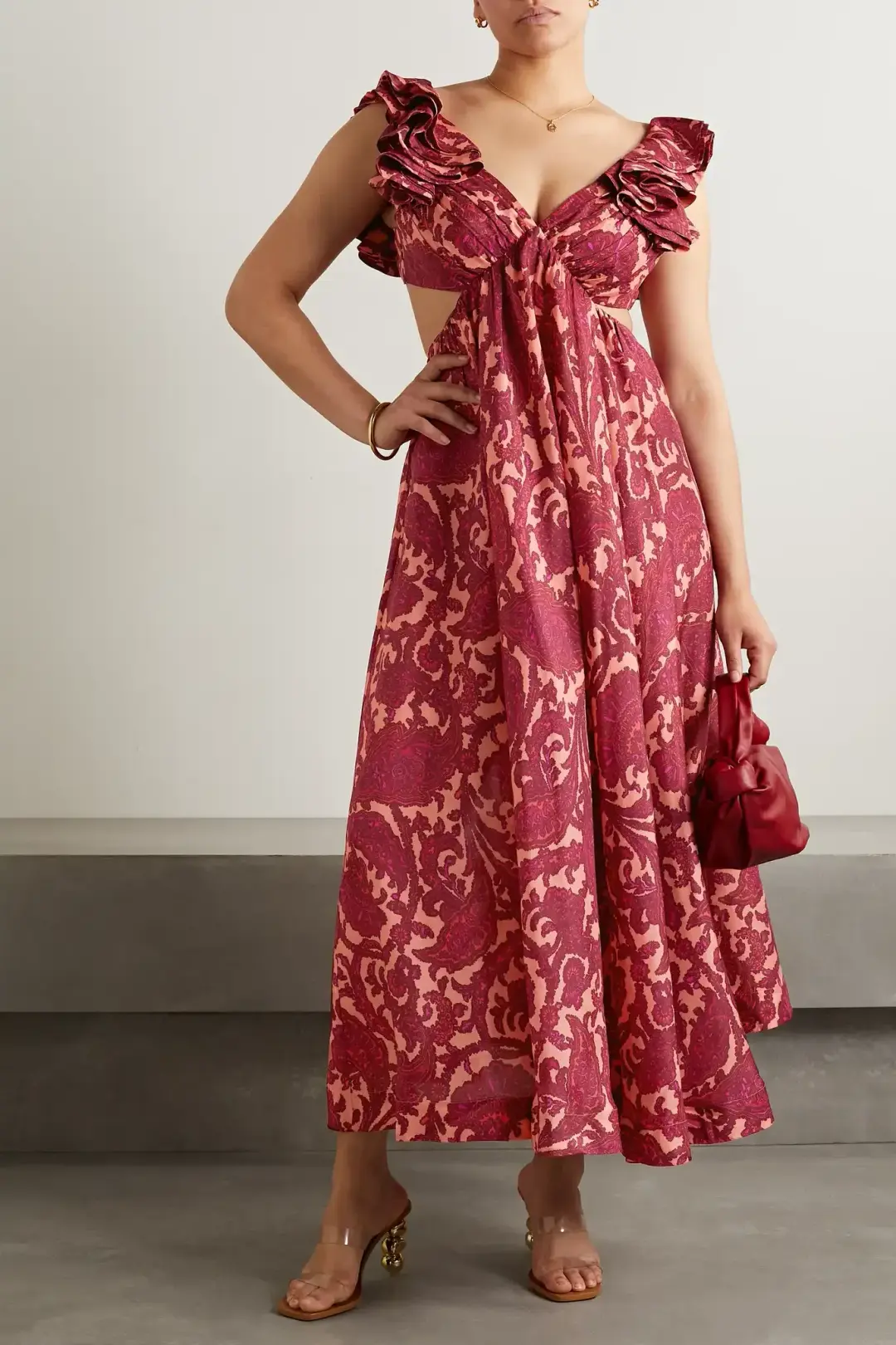 Zimmermann Tiggy Cutout Ruffled Silk Midi Dress Paisley-Print Size 1 / AU 10 for rent on The Volte - main image