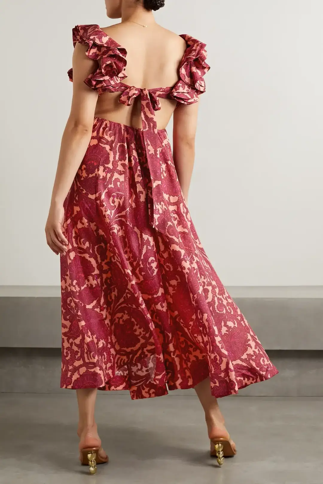 Zimmermann Tiggy Cutout Ruffled Silk Midi Dress Paisley-Print Size 1 / AU 10 for rent on The Volte - main image