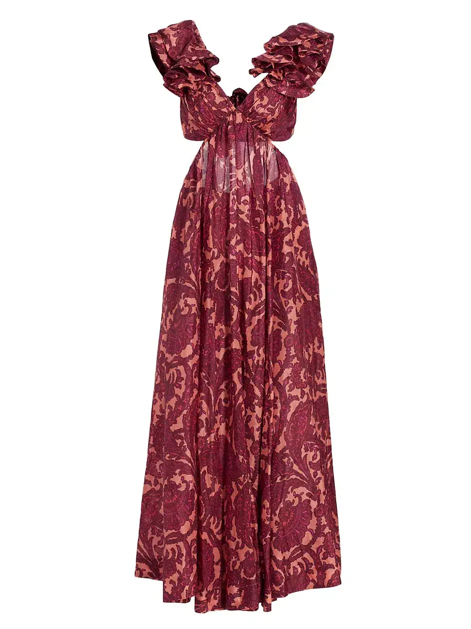 Zimmermann Tiggy Cutout Ruffled Silk Midi Dress Paisley-Print Size 1 / AU 10 for rent on The Volte - main image
