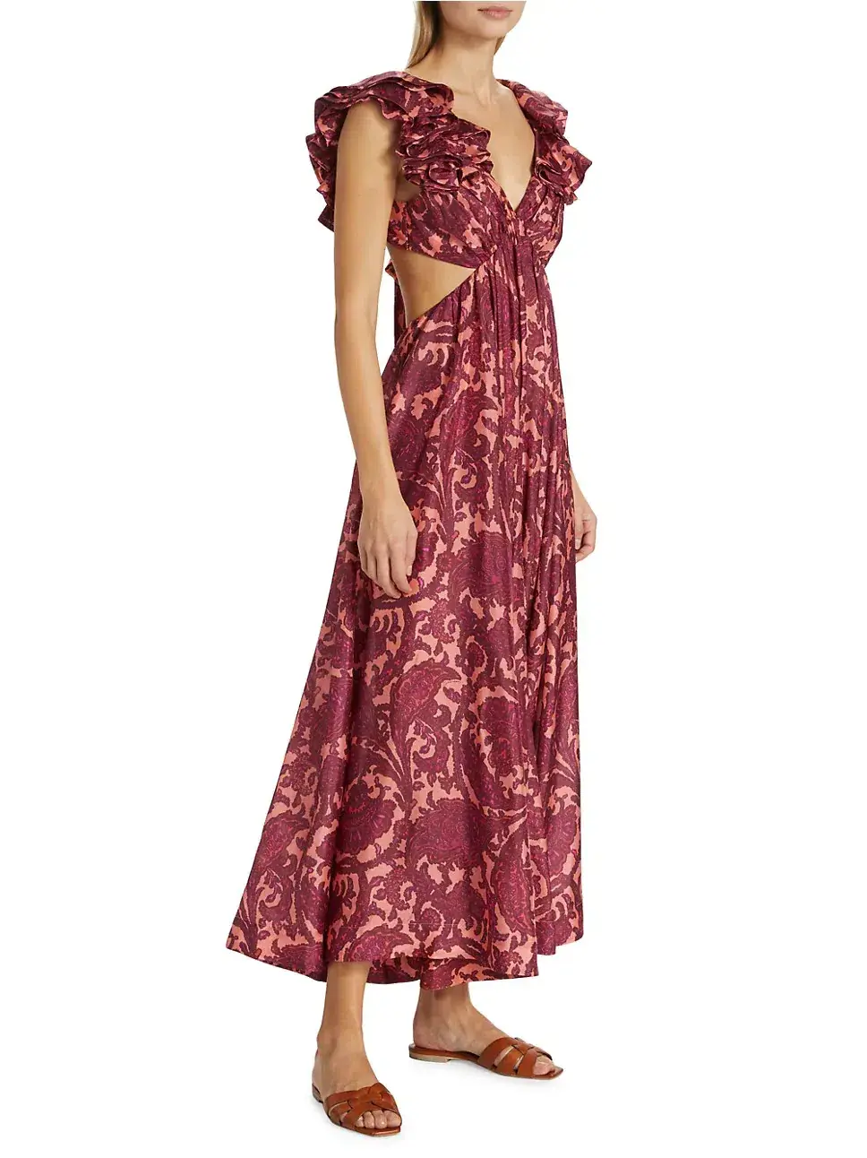 Zimmermann Tiggy Cutout Ruffled Silk Midi Dress Paisley-Print Size 1 / AU 10 for rent on The Volte - main image