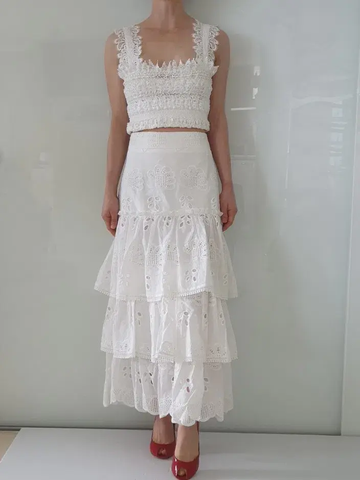 Alexis Faustine Ruffled Midi Skirt White Size XS / AU 6 for rent on The Volte - main image