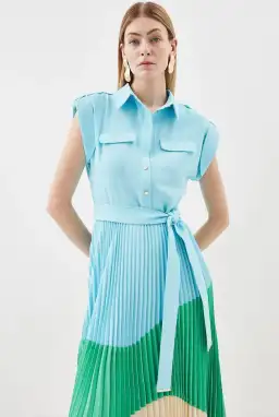 Karen Millen Colour Block Pleated Woven Midi Shirt Dress Multi Size 8 for rent on The Volte - image 4
