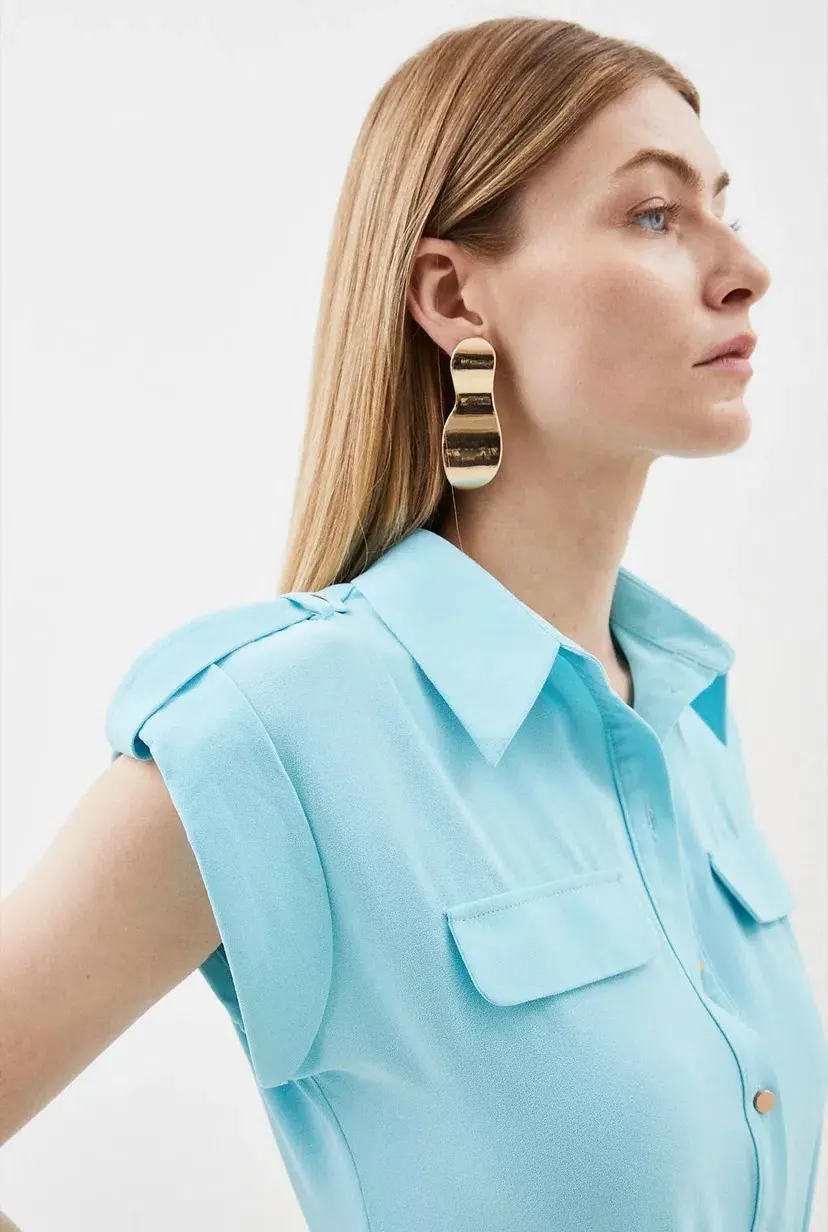 Karen Millen Colour Block Pleated Woven Midi Shirt Dress Multi Size 8 for rent on The Volte - main image