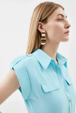 Karen Millen Colour Block Pleated Woven Midi Shirt Dress Multi Size 8 for rent on The Volte - image 2