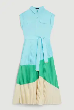 Karen Millen Colour Block Pleated Woven Midi Shirt Dress Multi Size 8 for rent on The Volte - image 5