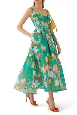Leo Lin Rose Bustier Midi Dress In Opulent Print in Verdant Size 6 for rent on The Volte - image 2