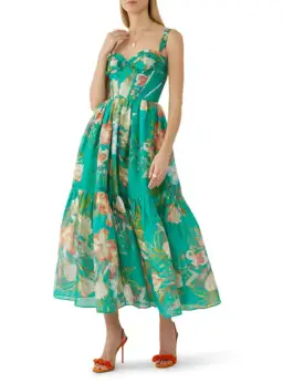 Leo Lin Rose Bustier Midi Dress in Opulent Print in Verdant Size AU 12