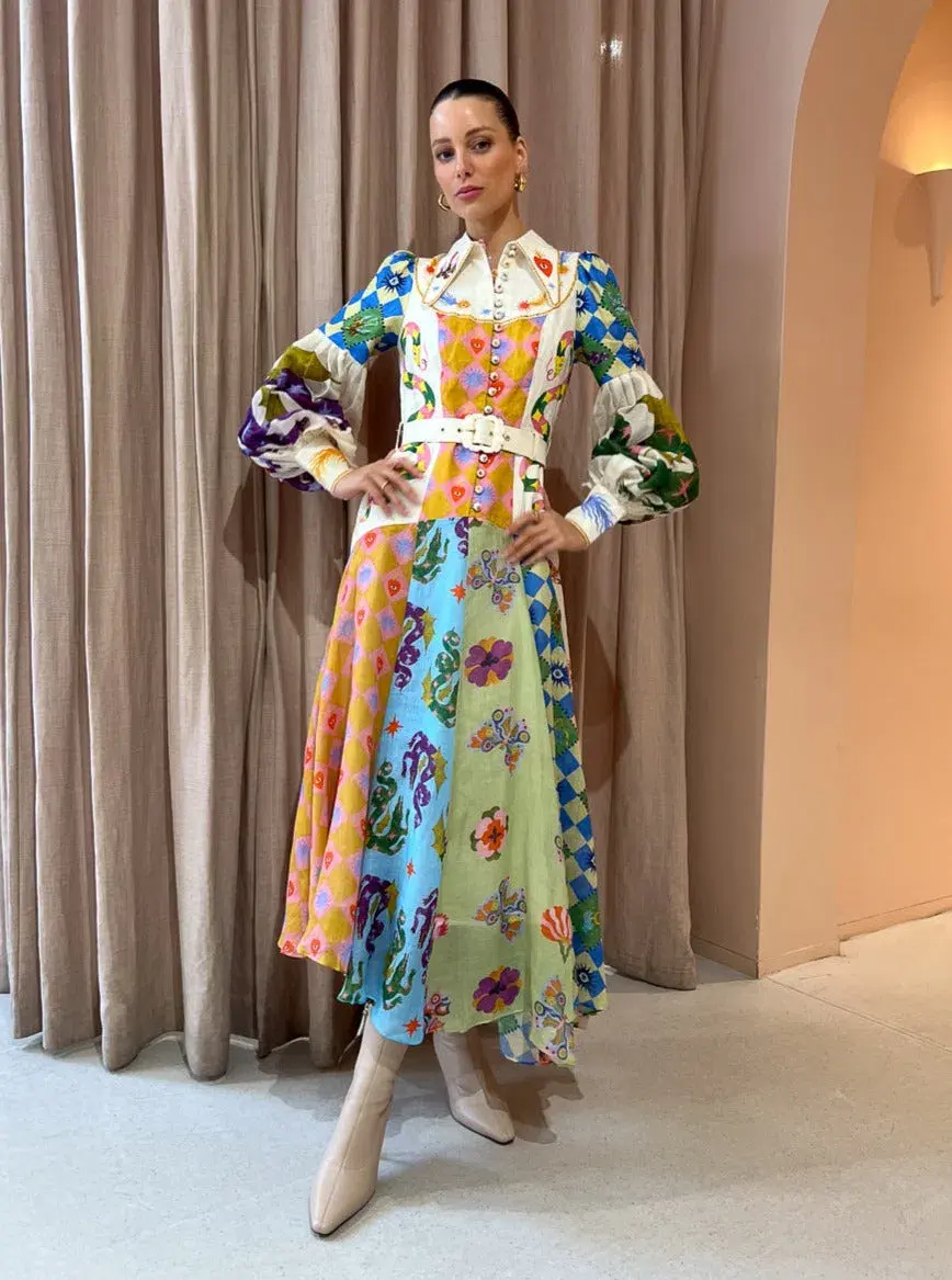 Alemais Lou Balloon Sleeve Shirtdress Multi Print Size 6 for rent on The Volte - main image