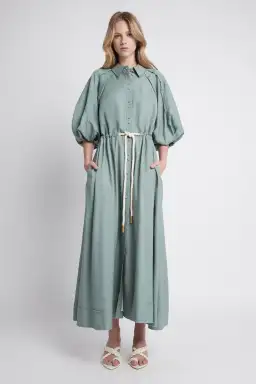 AJE Bonjour Belted Shirt Dress Palm Green Size 8