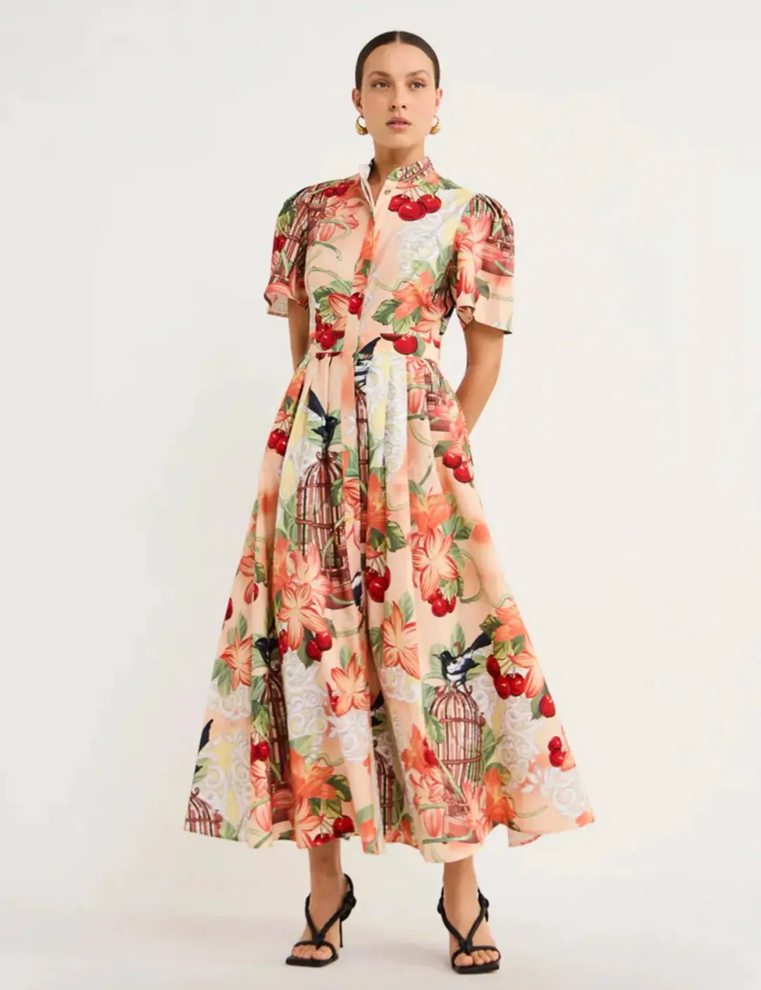 Leo Lin Bianca Short Sleeve Midi Dress Azalea Print in Fortune Size 10 for rent on The Volte - main image