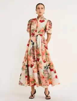 Leo Lin Bianca Short Sleeve Midi Dress Azalea Print in Fortune Size 10 for rent on The Volte - image 1