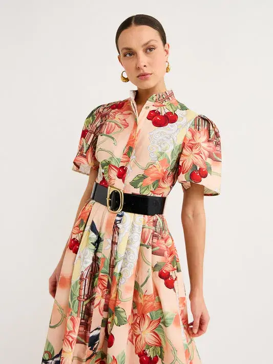 Leo Lin Bianca Short Sleeve Midi Dress Azalea Print in Fortune Size 10 for rent on The Volte - main image