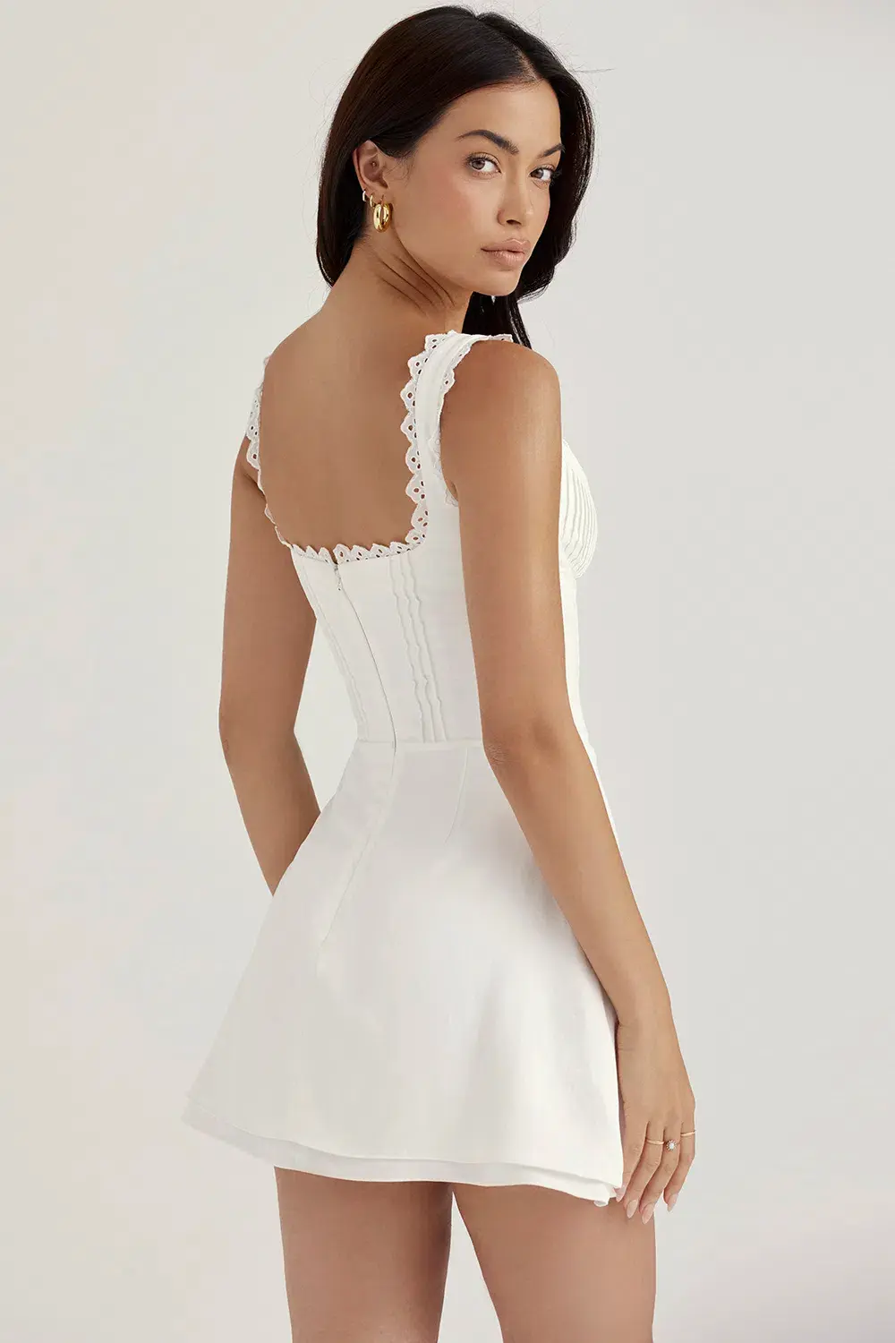 House of CB Tilly Pin Tuck Mini Dress White Size L/Au 12 for rent on The Volte - main image