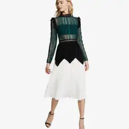 Self Portrait Panelled Lace Midi Dress Multi Size 8