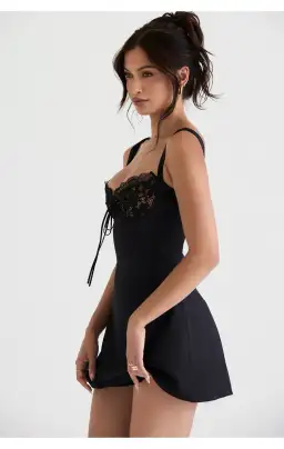 House of CB Adriana Satin and Lace Mini Dress Black Size L / AU 12 for rent on The Volte - image 3