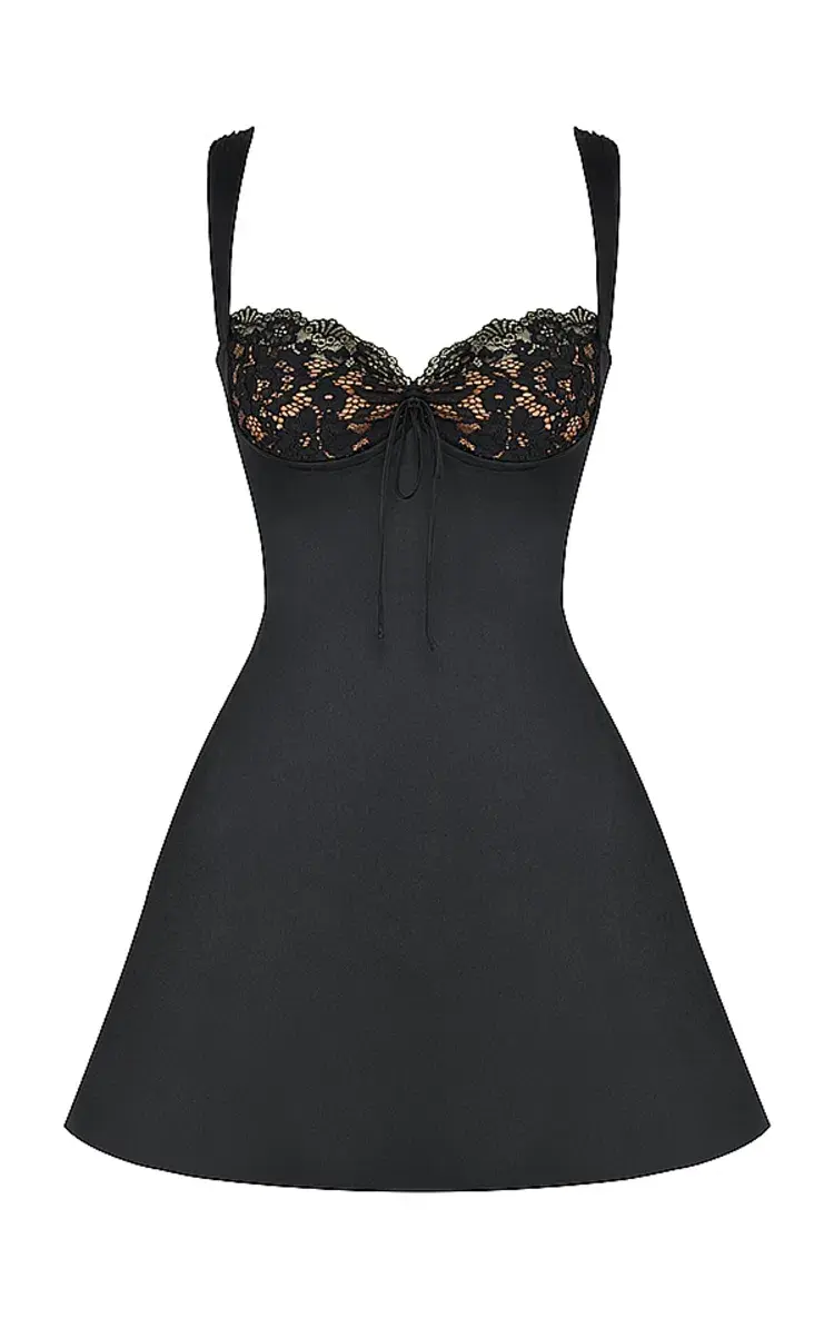 House of CB Adriana Satin and Lace Mini Dress Black Size L / AU 12 for rent on The Volte - main image