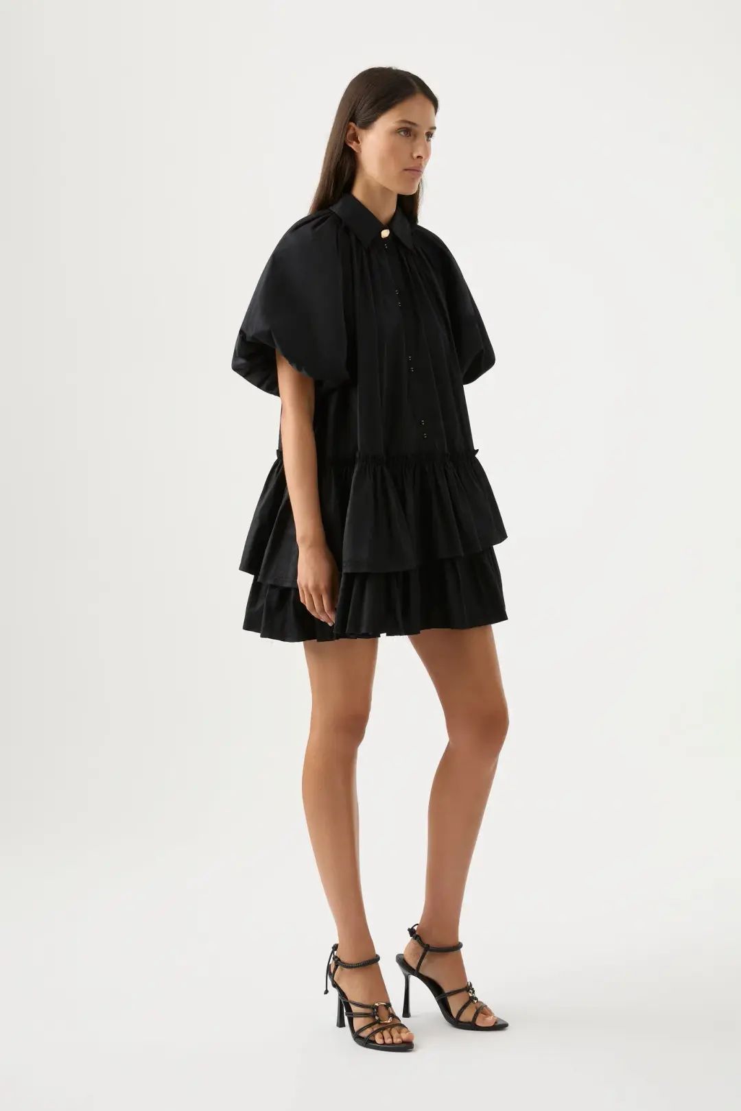 Aje Ambience Smock Mini Dress Black Size 4 for rent on The Volte - main image