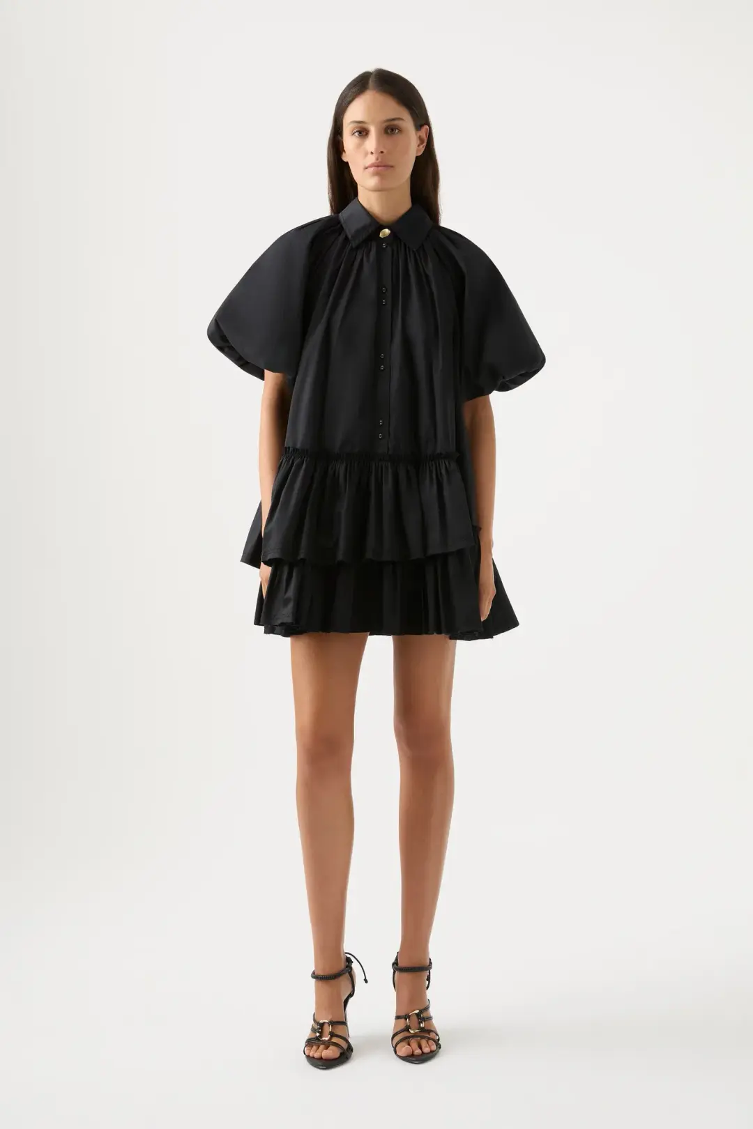 Aje Ambience Smock Mini Dress Black Size 4 for rent on The Volte - main image