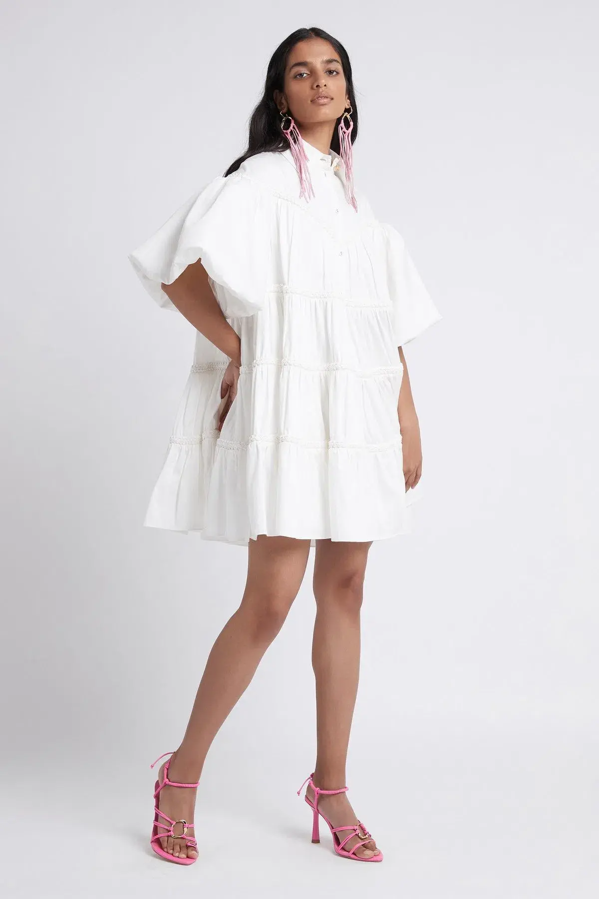 Aje Casabianca Puff Sleeve Shirt Smock Mini Dress Ivory Size L / AU 12 - Image 1