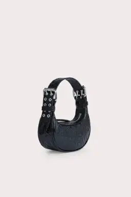 By Far Mini Soho Circular Croco Embossed Leather Bag Black for rent on The Volte - image 2