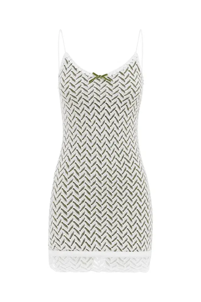 WithJean Mimi Dress White/Green Size 8 for rent on The Volte - main image