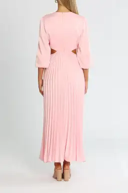 Elle Zeitoune Satin Long Sleeve Midi Dress Candy Pink Size 12