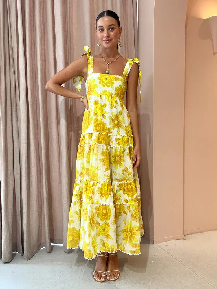 Alemais Sonny Midi Dress in Lemon Size 10 for rent on The Volte - main image