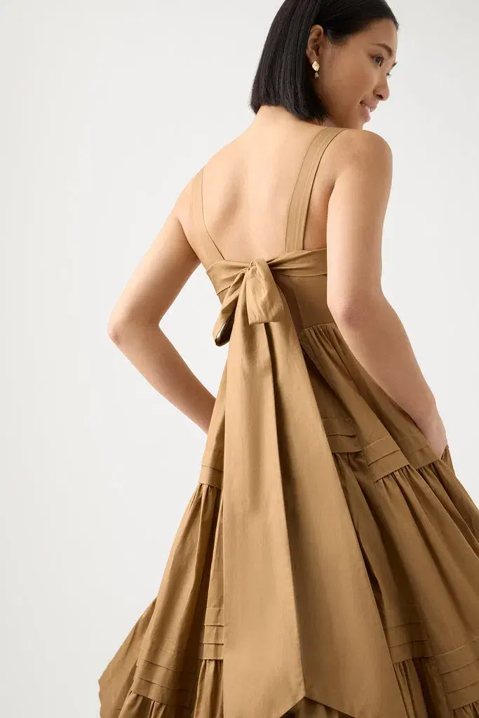 Aje Sophie Tiered Midi Dress in Willow Brown Size 10 for rent on The Volte - main image