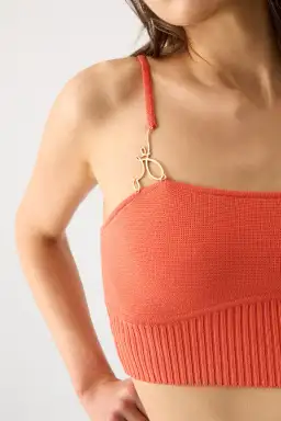 Aje Lucia Knit Bustier Top Coral Orange Size M/10 for rent on The Volte - image 4