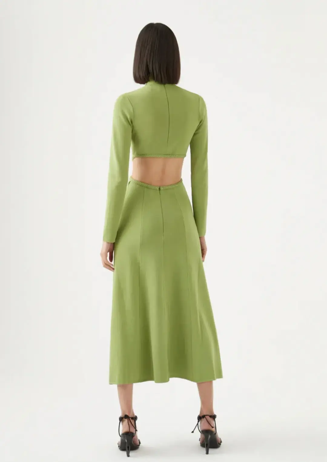 Aje Amelie Braided Cut Out Knit Dress in Olive Green Size M/Au 12 for rent on The Volte - main image