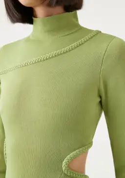 Aje Amelie Braided Cut Out Knit Dress in Olive Green Size M/Au 12 for rent on The Volte - image 3