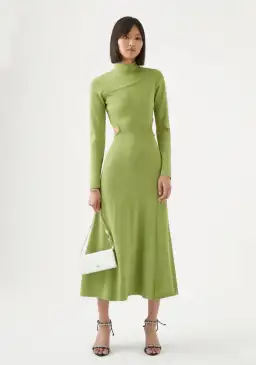 Aje Amelie Braided Cut Out Knit Dress in Olive Green Size M/Au 12 for rent on The Volte - image 1