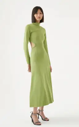 Aje Amelie Braided Cut Out Knit Dress in Olive Green Size M/Au 12 for rent on The Volte - image 2