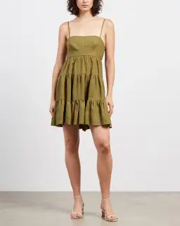 Shona Joy Lucille Linen Tired Mini Dress Green Size 12